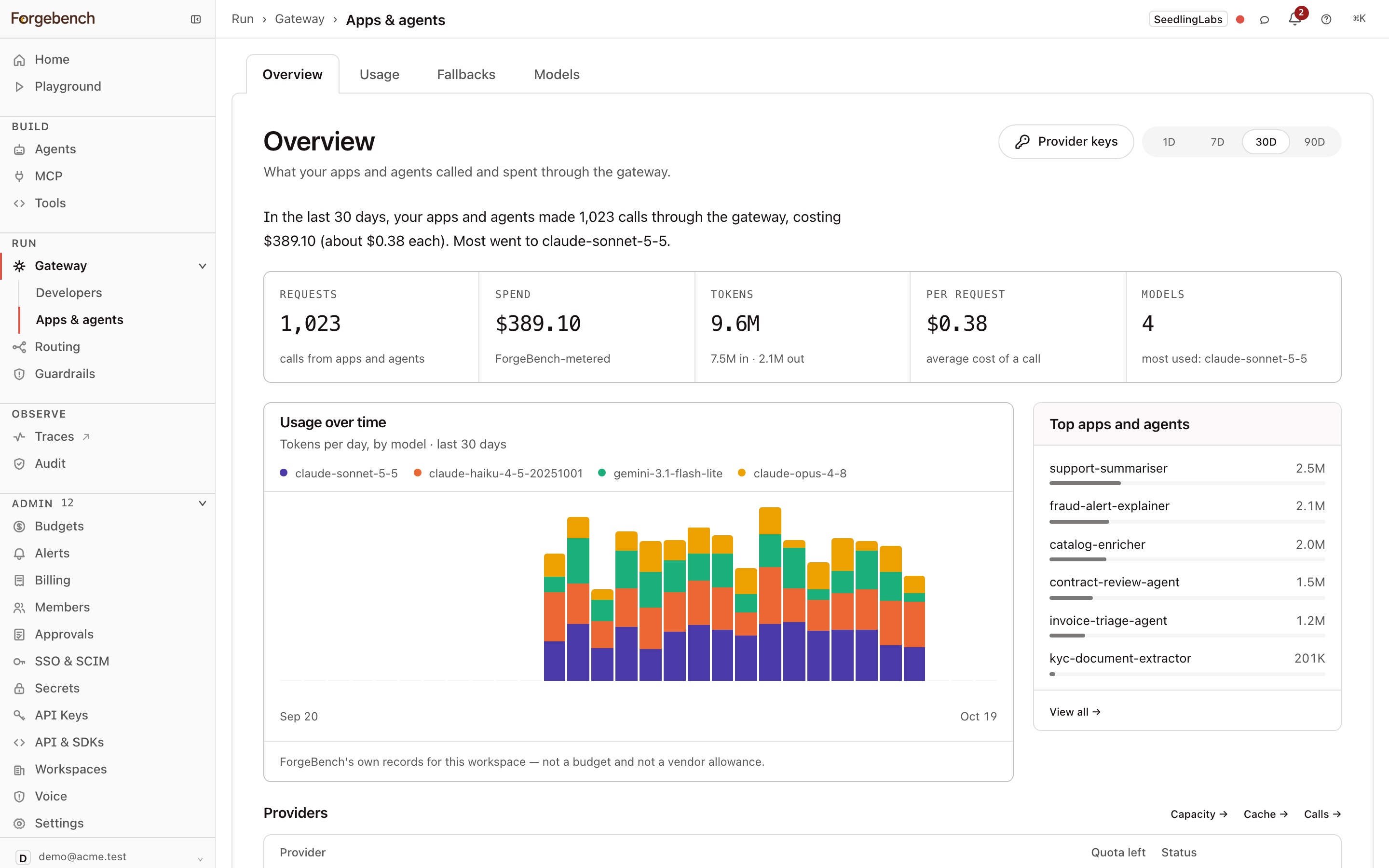 Apps & agents → Overview for the last 30 days